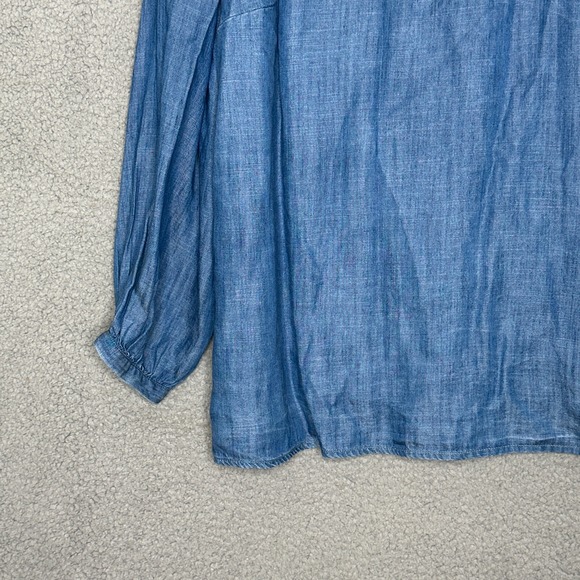 Talbots Plus Chambray Embroidered Denim Tunic Top Long Sleeve Pullover Blouse 1X - Picture 6 of 9